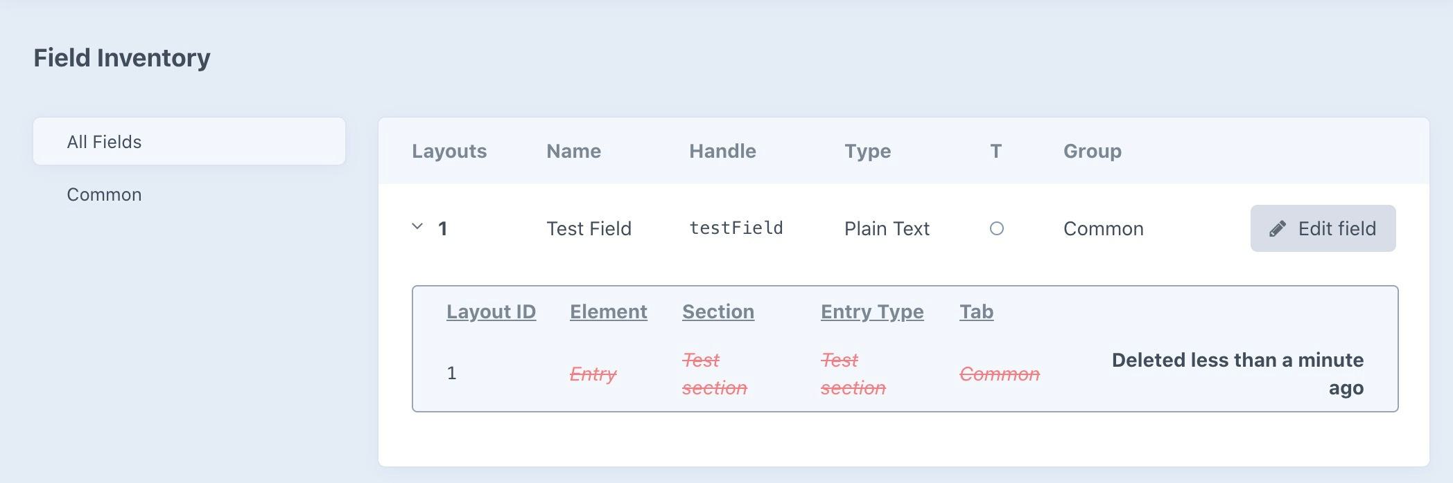 Craft CMS Field Inventory Plugin screenshot